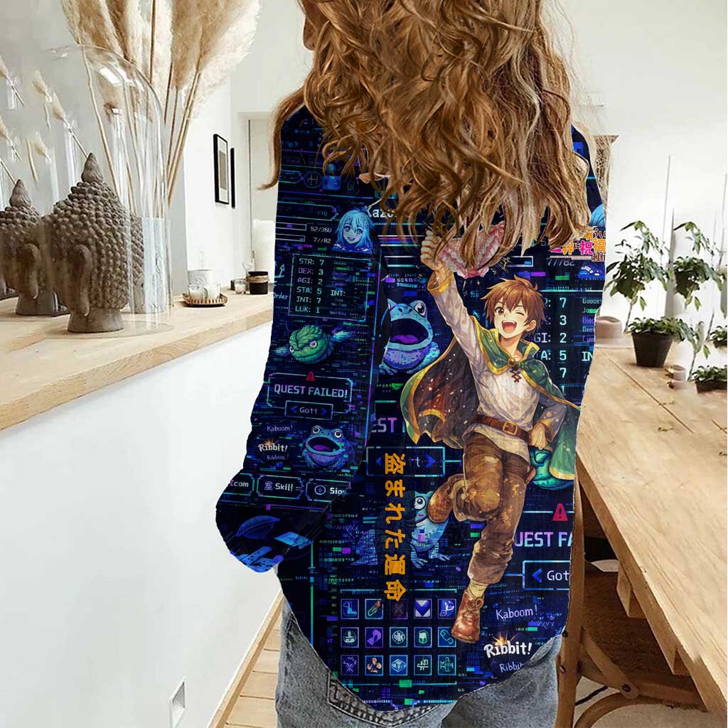 Kazuma Steal Skill Women Casual Shirt Retro Anime RPG Interface Style