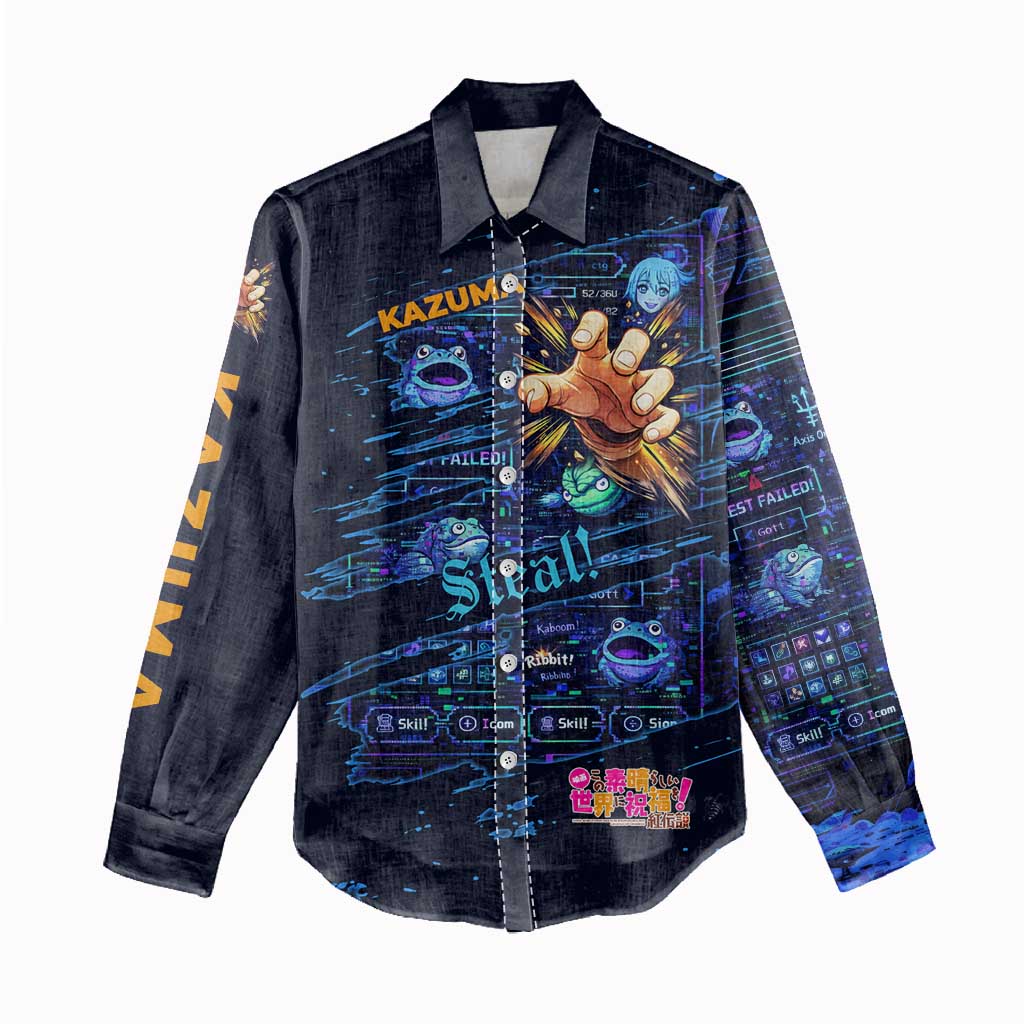 Kazuma Steal Skill Women Casual Shirt Retro Anime RPG Interface Style