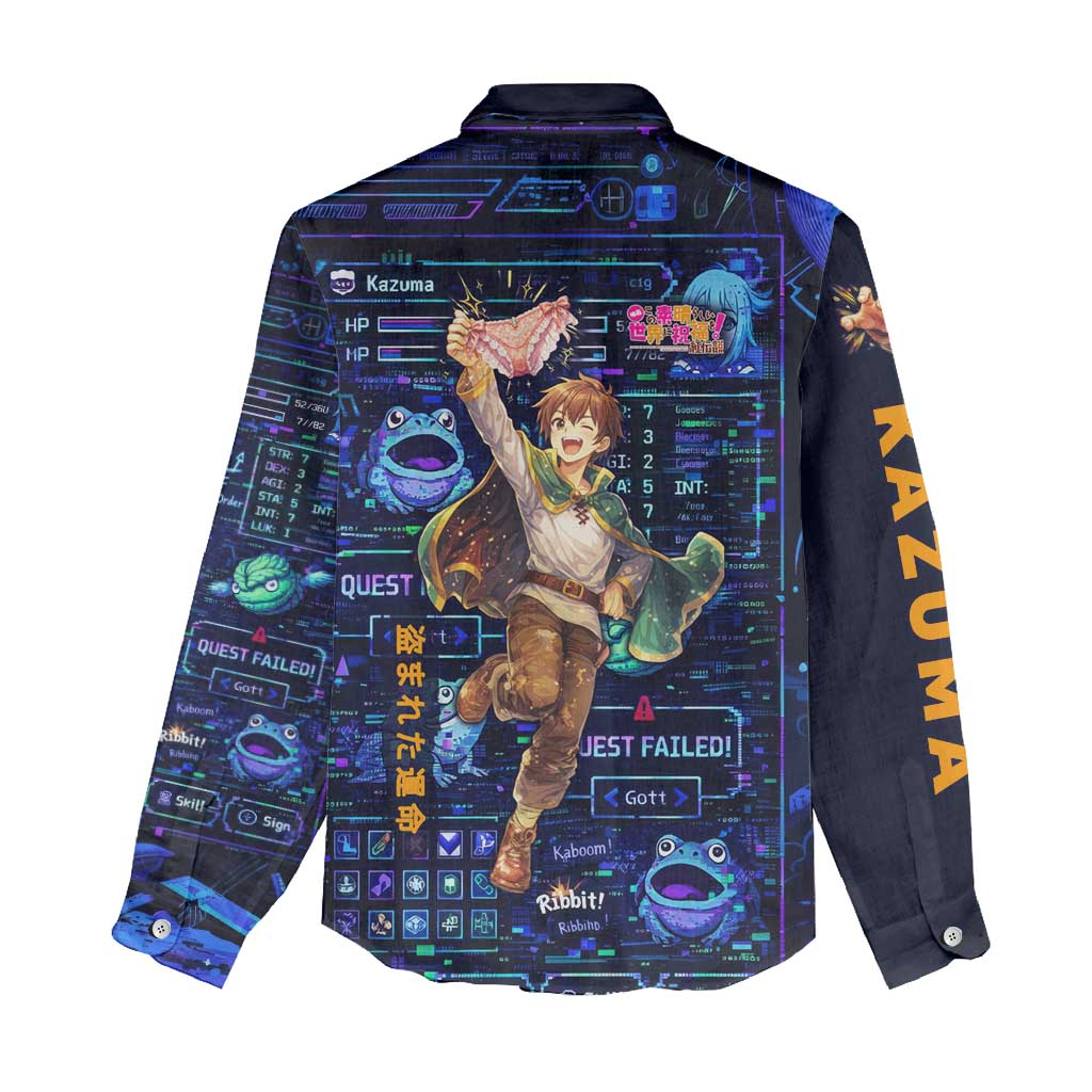 Kazuma Steal Skill Women Casual Shirt Retro Anime RPG Interface Style
