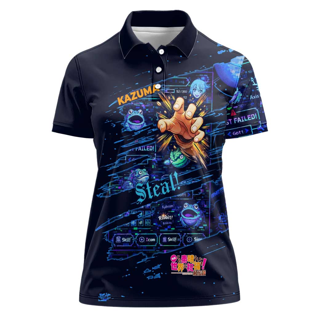 Kazuma Steal Skill Women Polo Shirt Retro Anime RPG Interface Style