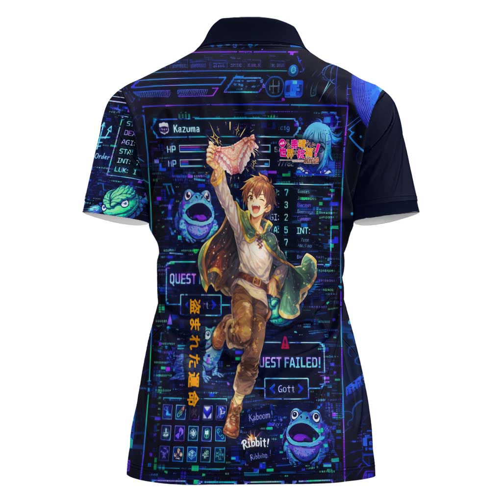 Kazuma Steal Skill Women Polo Shirt Retro Anime RPG Interface Style