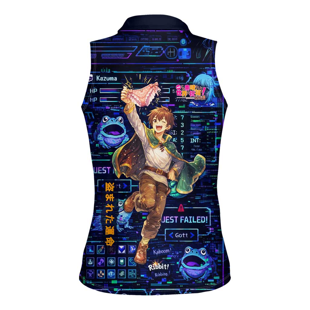 Kazuma Steal Skill Women Sleeveless Polo Shirt Retro Anime RPG Interface Style
