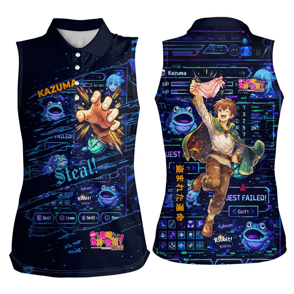 Kazuma Steal Skill Women Sleeveless Polo Shirt Retro Anime RPG Interface Style
