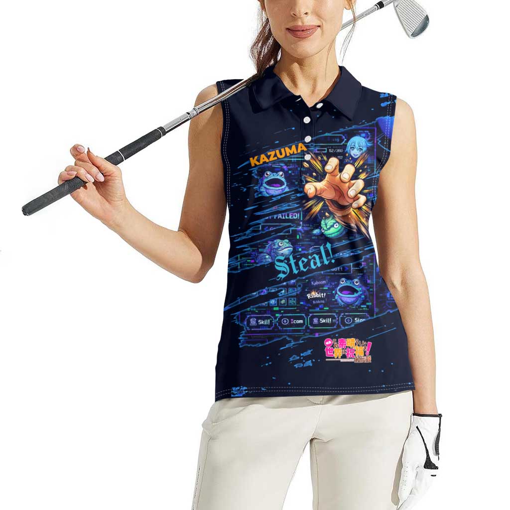 Kazuma Steal Skill Women Sleeveless Polo Shirt Retro Anime RPG Interface Style