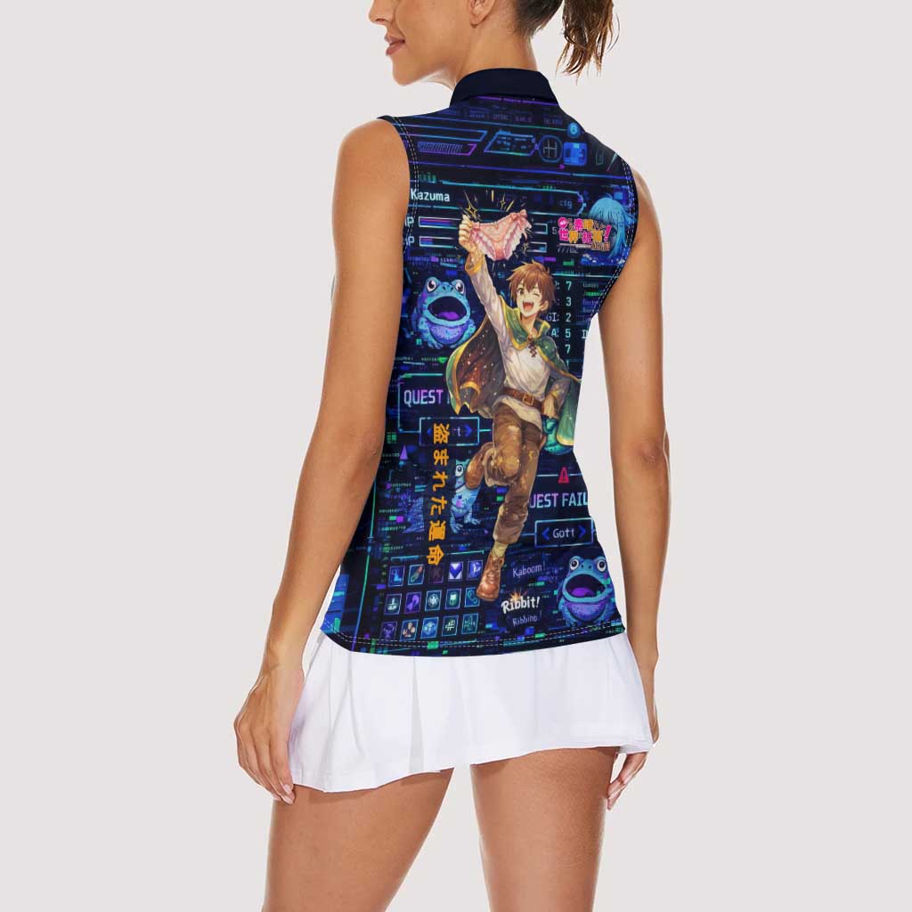 Kazuma Steal Skill Women Sleeveless Polo Shirt Retro Anime RPG Interface Style