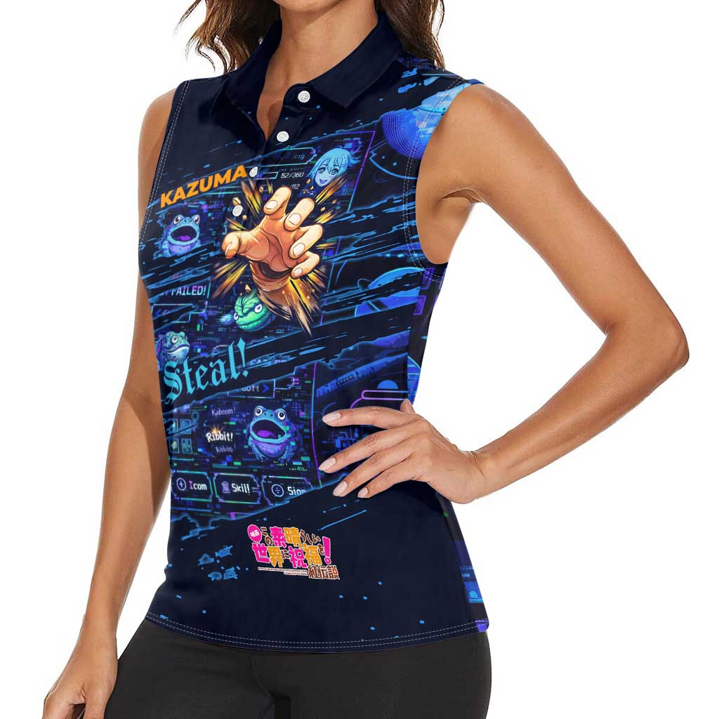 Kazuma Steal Skill Women Sleeveless Polo Shirt Retro Anime RPG Interface Style