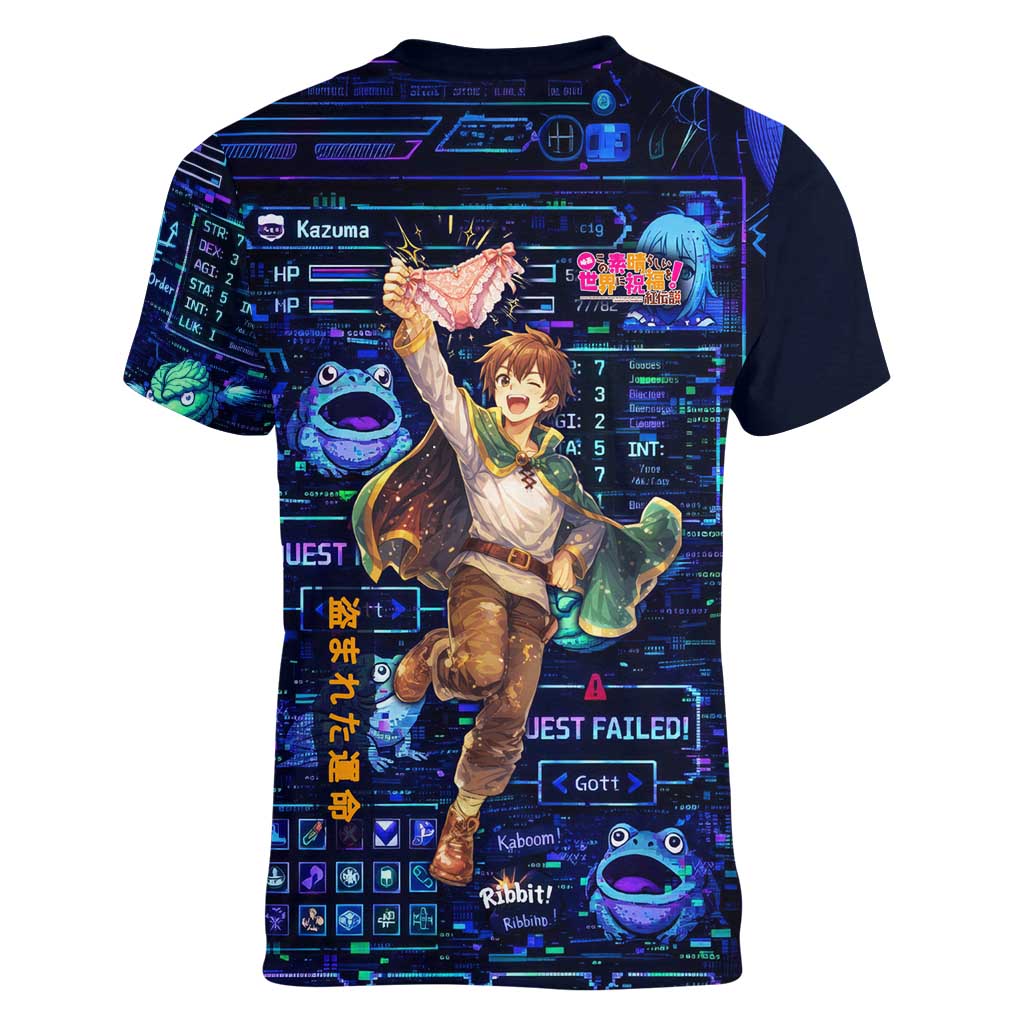 Kazuma Steal Skill Women V-Neck T-Shirt Retro Anime RPG Interface Style