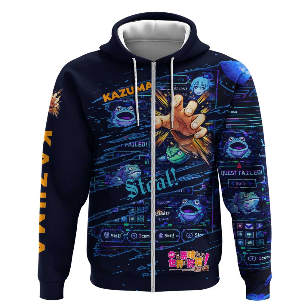 Kazuma Steal Skill Zip Hoodie Retro Anime RPG Interface Style