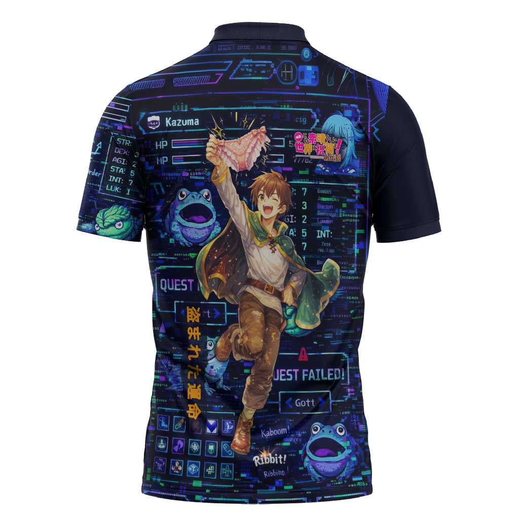 Kazuma Steal Skill Zipper Polo Shirt Retro Anime RPG Interface Style