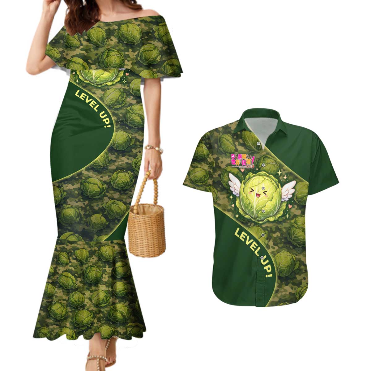 The Great Cabbage War Couples Matching Mermaid Dress and Hawaiian Shirt Whimsical Fantasy Game Art Style