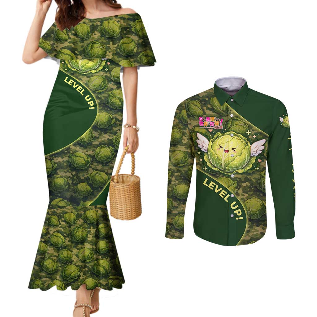The Great Cabbage War Couples Matching Mermaid Dress and Long Sleeve Button Shirt Whimsical Fantasy Game Art Style