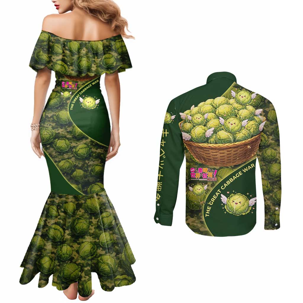 The Great Cabbage War Couples Matching Mermaid Dress and Long Sleeve Button Shirt Whimsical Fantasy Game Art Style