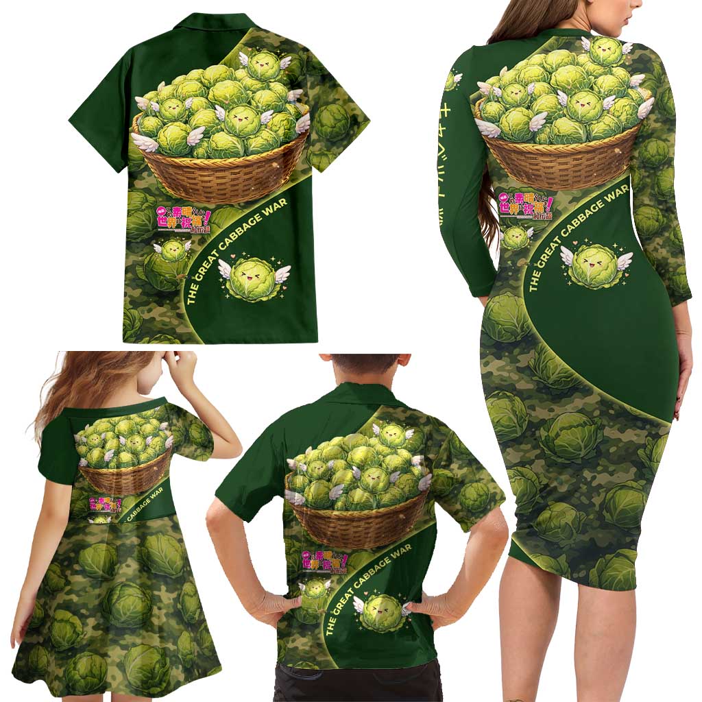 The Great Cabbage War Family Matching Long Sleeve Bodycon Dress and Hawaiian Shirt Whimsical Fantasy Game Art Style