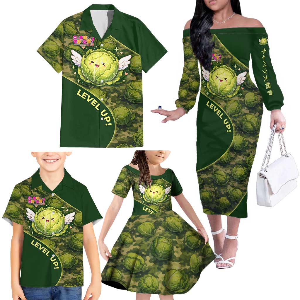 The Great Cabbage War Family Matching Off The Shoulder Long Sleeve Dress and Hawaiian Shirt Whimsical Fantasy Game Art Style