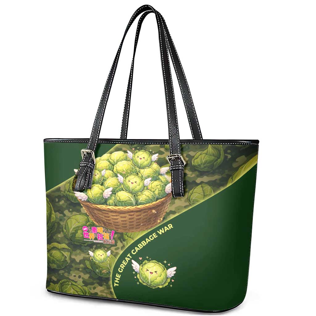 The Great Cabbage War Leather Tote Bag Whimsical Fantasy Game Art Style