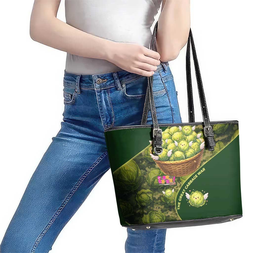 The Great Cabbage War Leather Tote Bag Whimsical Fantasy Game Art Style
