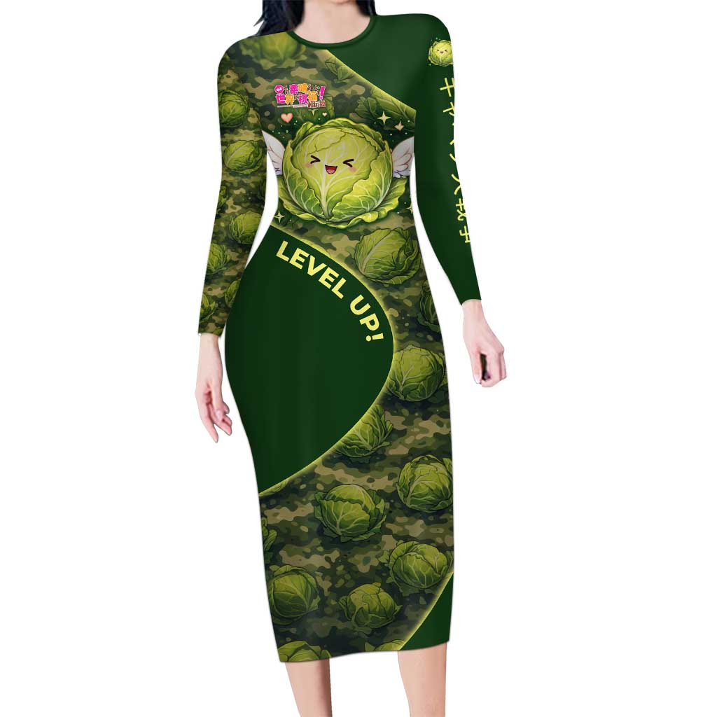 The Great Cabbage War Long Sleeve Bodycon Dress Whimsical Fantasy Game Art Style