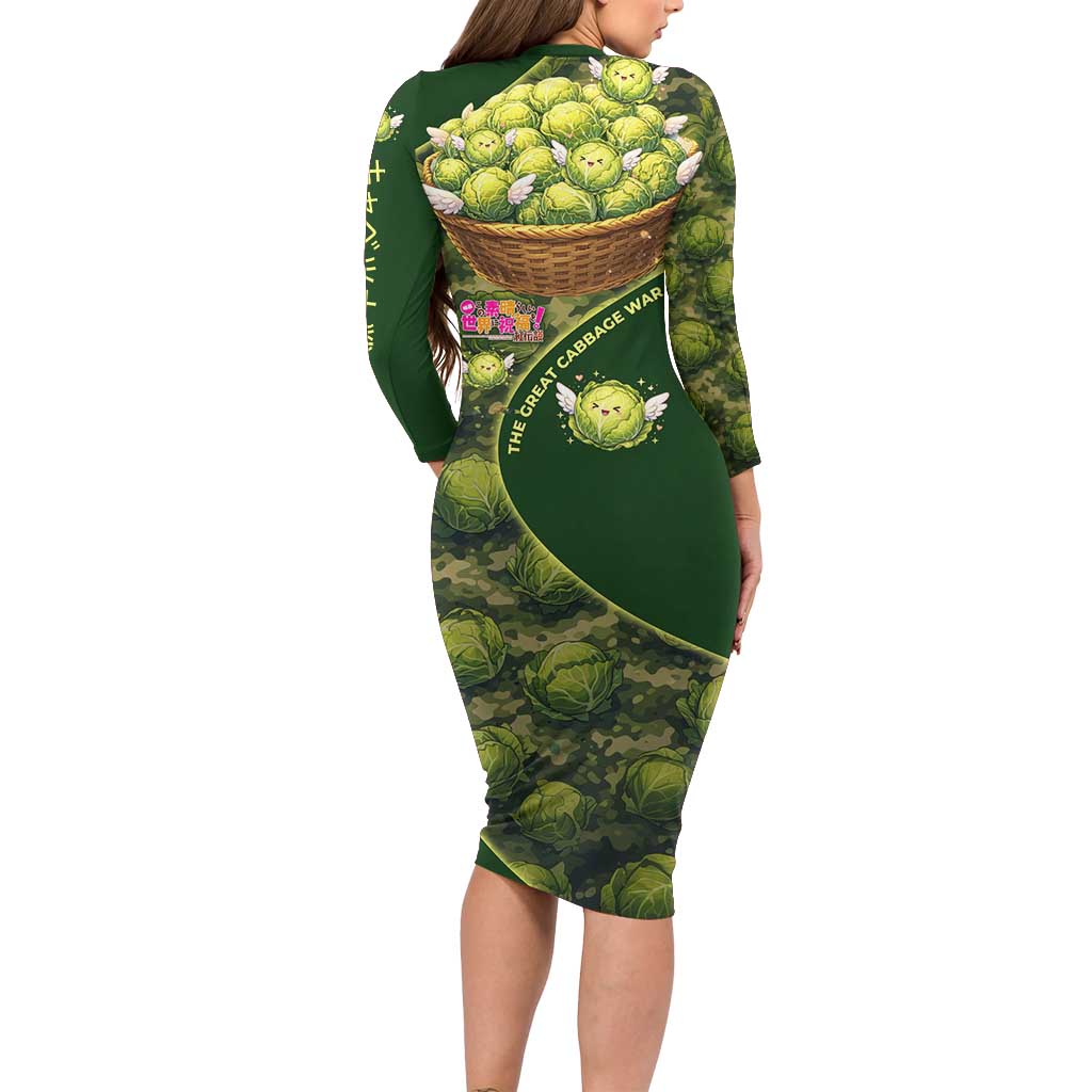 The Great Cabbage War Long Sleeve Bodycon Dress Whimsical Fantasy Game Art Style