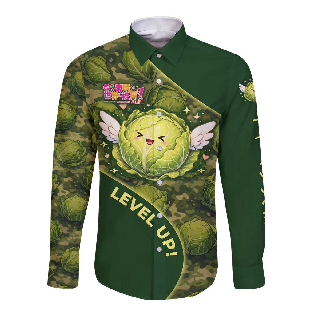 The Great Cabbage War Long Sleeve Button Shirt Whimsical Fantasy Game Art Style