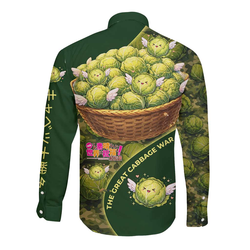 The Great Cabbage War Long Sleeve Button Shirt Whimsical Fantasy Game Art Style