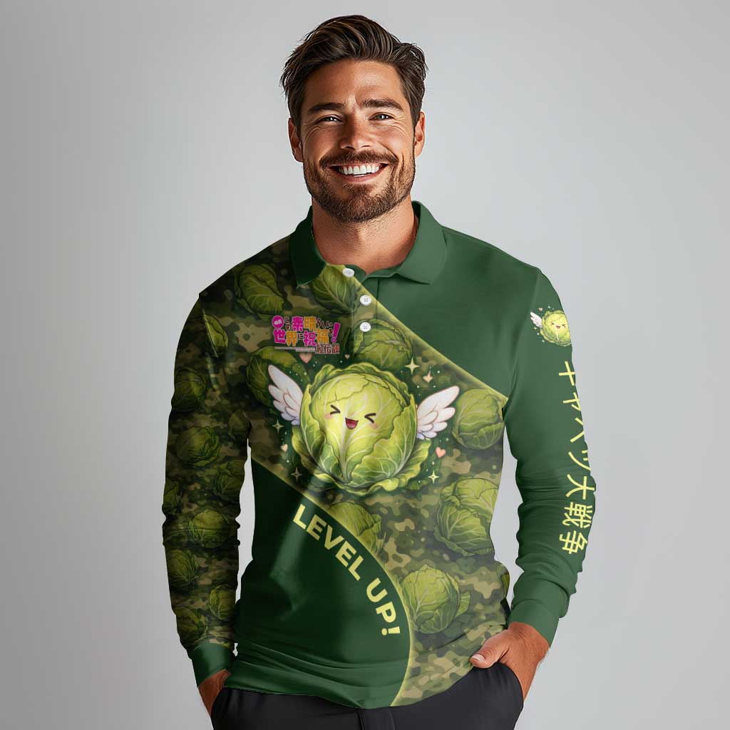 The Great Cabbage War Long Sleeve Polo Shirt Whimsical Fantasy Game Art Style