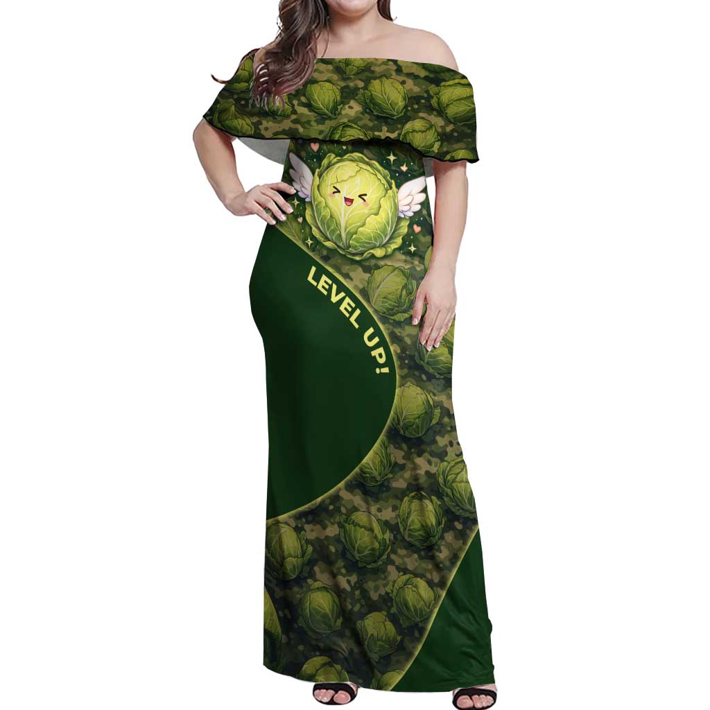The Great Cabbage War Off Shoulder Maxi Dress Whimsical Fantasy Game Art Style