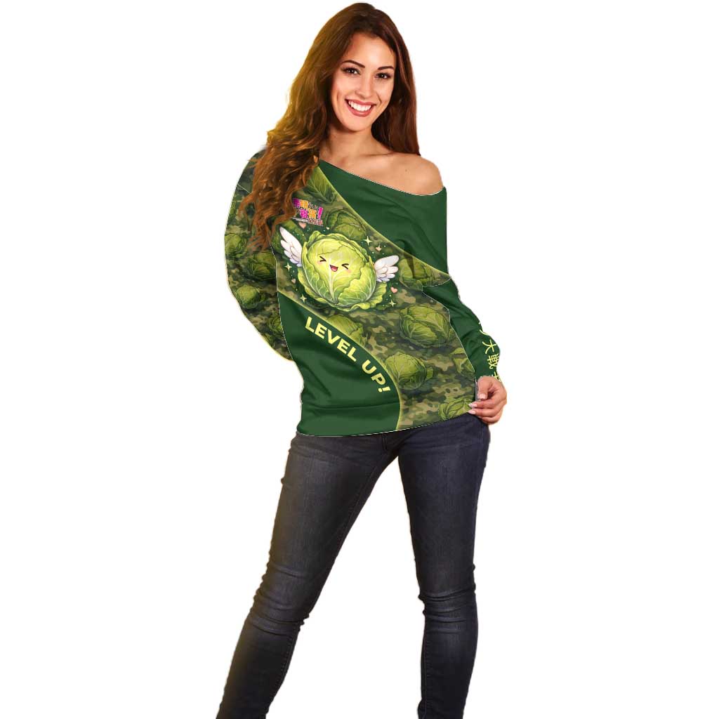The Great Cabbage War Off Shoulder Sweater Whimsical Fantasy Game Art Style