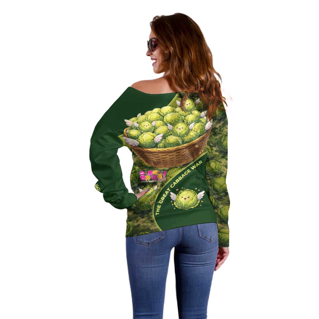 The Great Cabbage War Off Shoulder Sweater Whimsical Fantasy Game Art Style