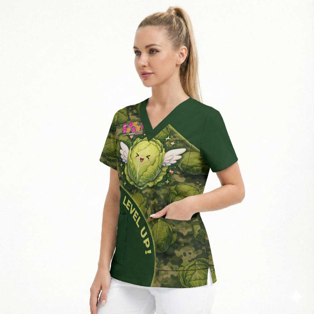The Great Cabbage War Scrub Top Whimsical Fantasy Game Art Style
