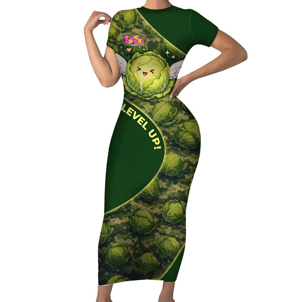 The Great Cabbage War Short Sleeve Bodycon Dress Whimsical Fantasy Game Art Style