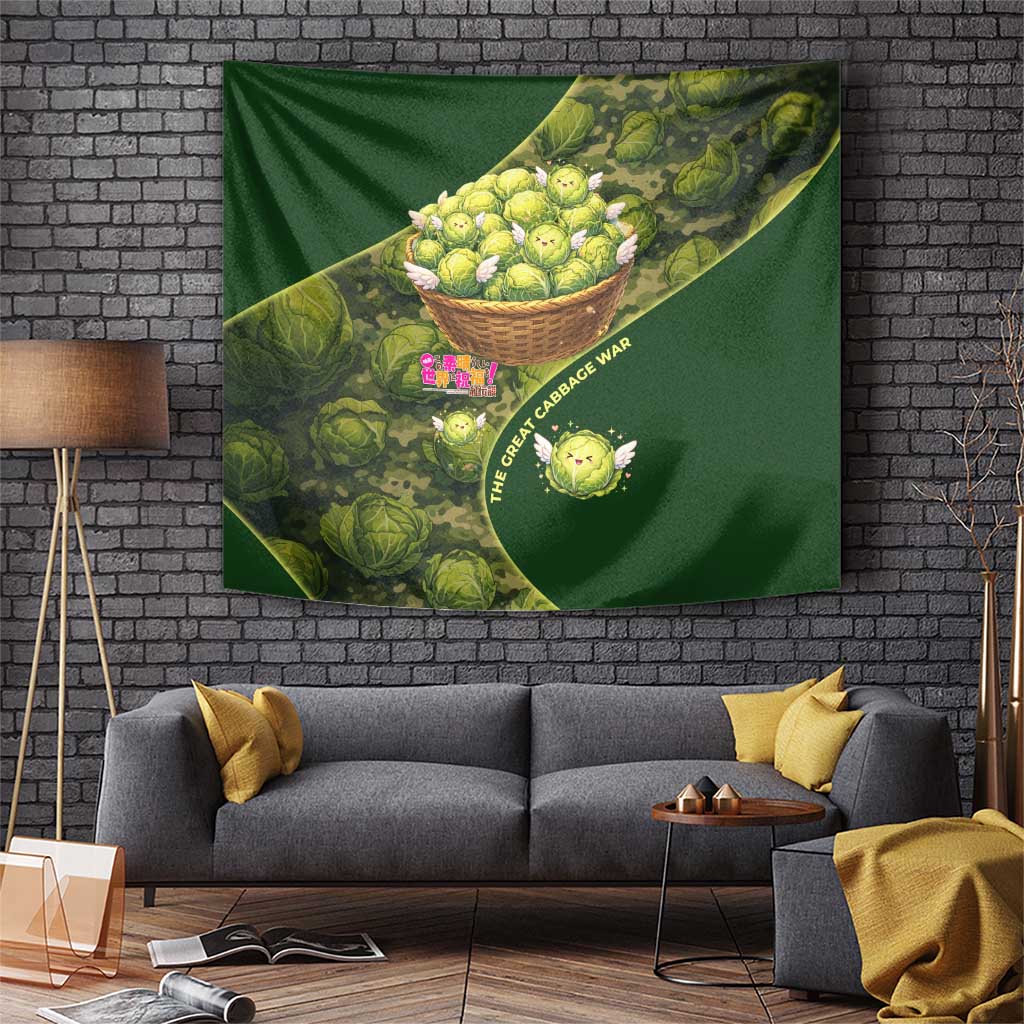 The Great Cabbage War Tapestry Whimsical Fantasy Game Art Style