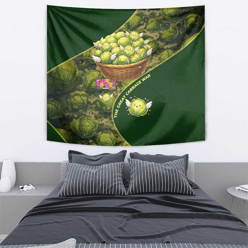 The Great Cabbage War Tapestry Whimsical Fantasy Game Art Style