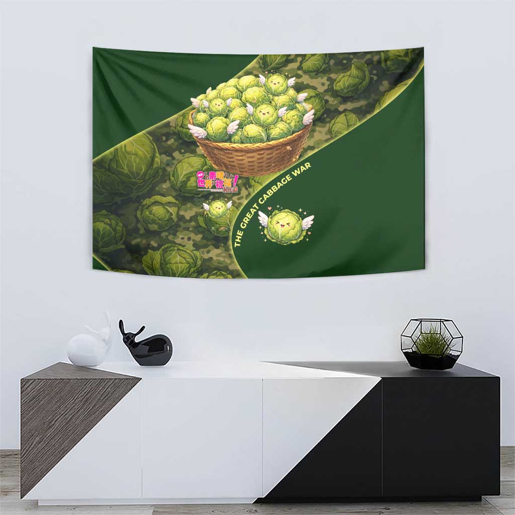 The Great Cabbage War Tapestry Whimsical Fantasy Game Art Style