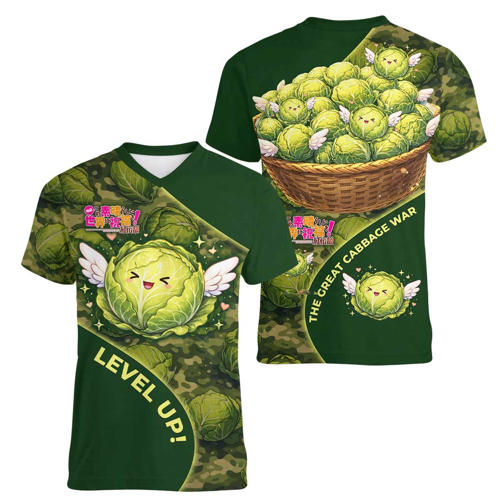The Great Cabbage War Women V-Neck T-Shirt Whimsical Fantasy Game Art Style