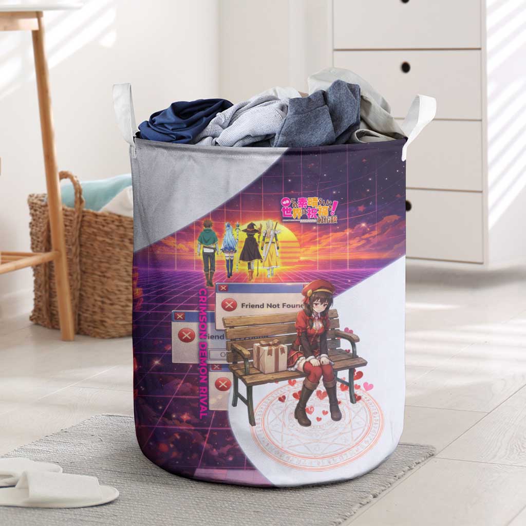 Friend Not Found Konosuba Tribute Laundry Basket Vaporwave Digital Nostalgia Style