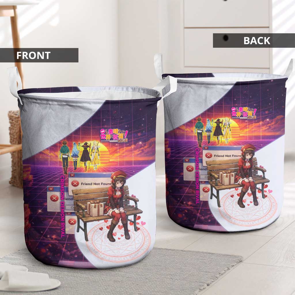 Friend Not Found Konosuba Tribute Laundry Basket Vaporwave Digital Nostalgia Style
