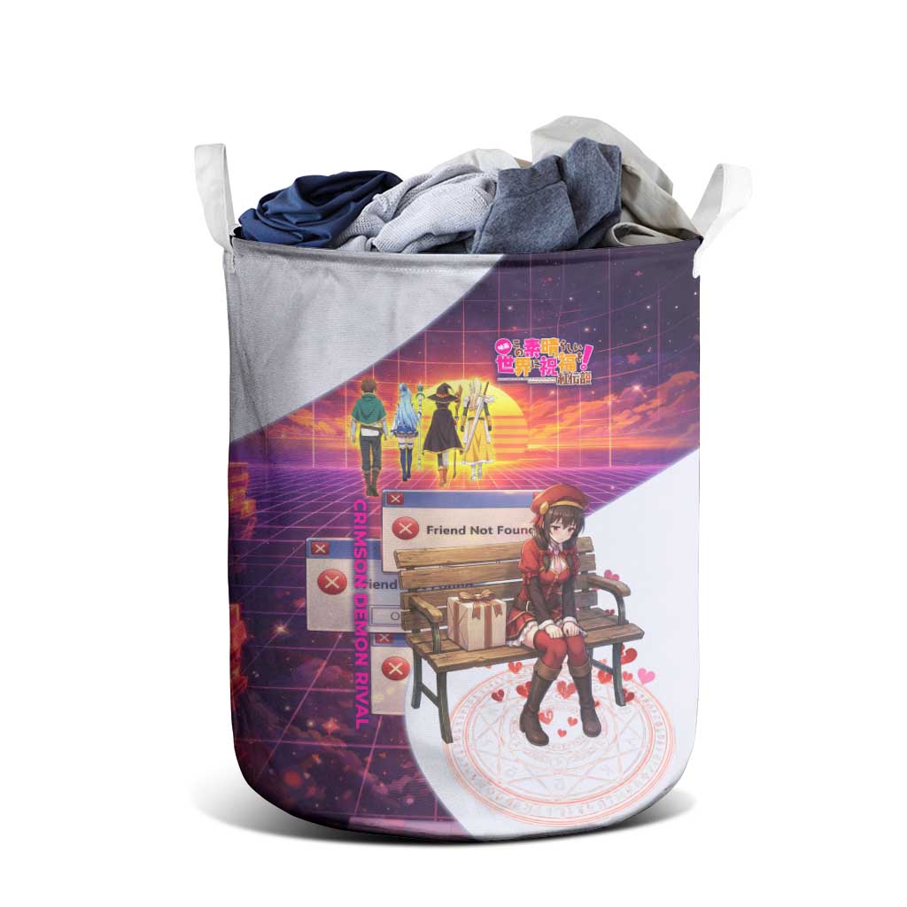 Friend Not Found Konosuba Tribute Laundry Basket Vaporwave Digital Nostalgia Style