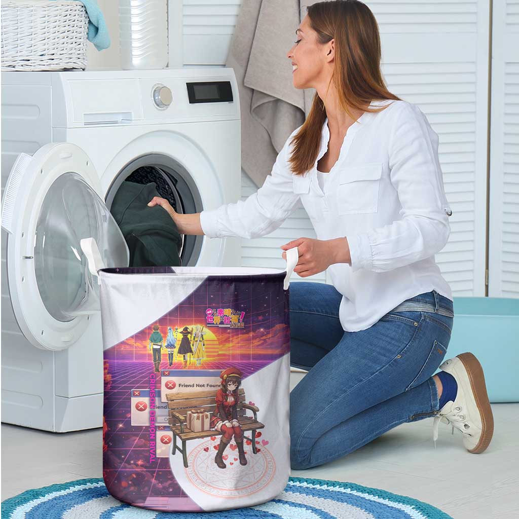 Friend Not Found Konosuba Tribute Laundry Basket Vaporwave Digital Nostalgia Style