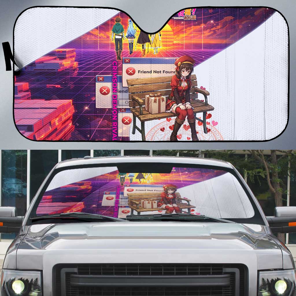 Friend Not Found Konosuba Tribute Auto Sun Shade Vaporwave Digital Nostalgia Style