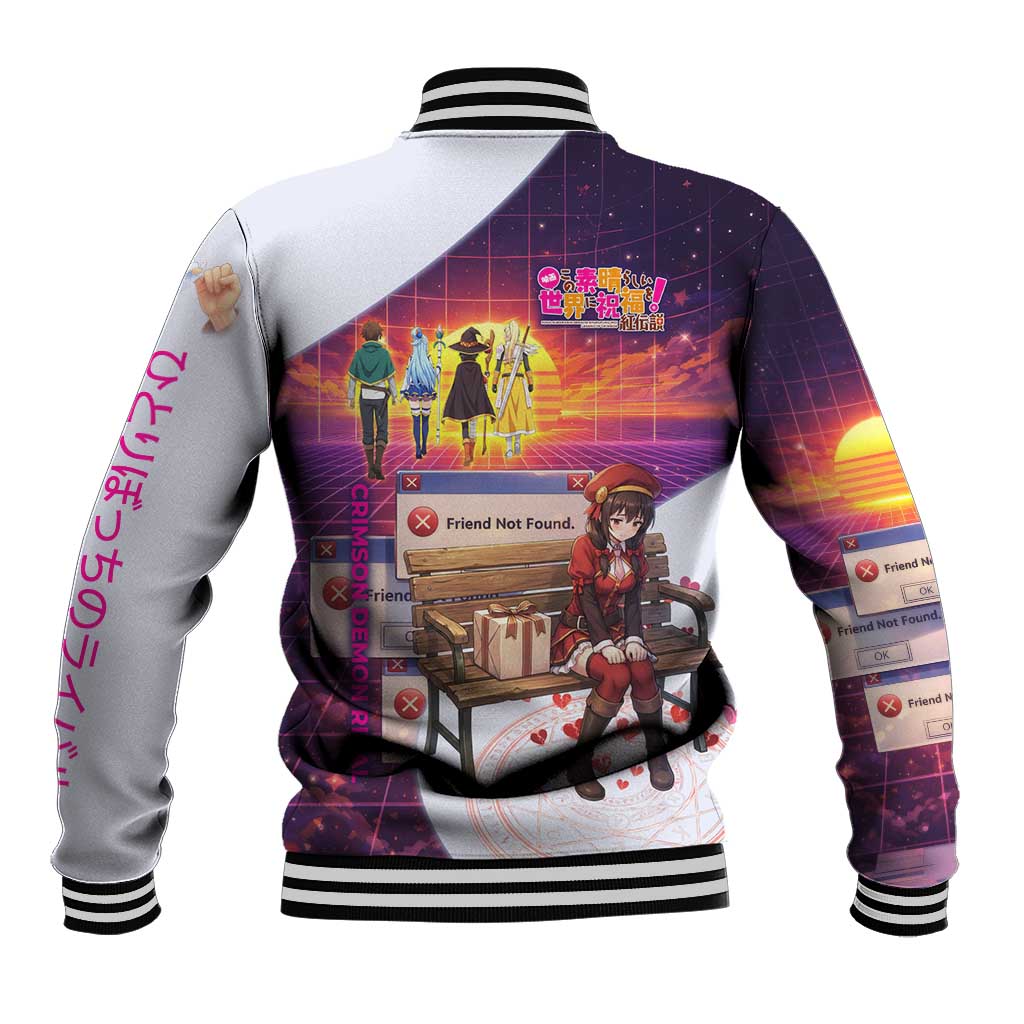 Friend Not Found Konosuba Tribute Baseball Jacket Vaporwave Digital Nostalgia Style