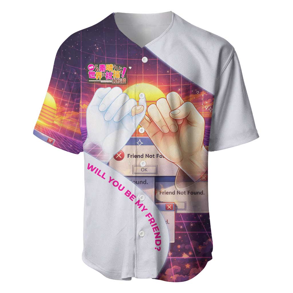 Friend Not Found Konosuba Tribute Baseball Jersey Vaporwave Digital Nostalgia Style