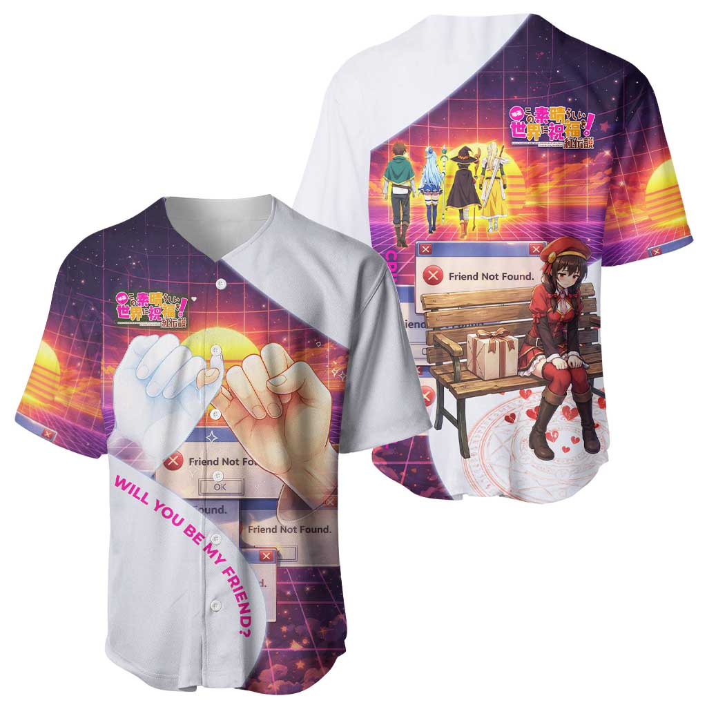 Friend Not Found Konosuba Tribute Baseball Jersey Vaporwave Digital Nostalgia Style
