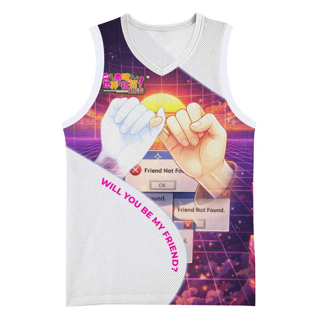 Friend Not Found Konosuba Tribute Basketball Jersey Vaporwave Digital Nostalgia Style