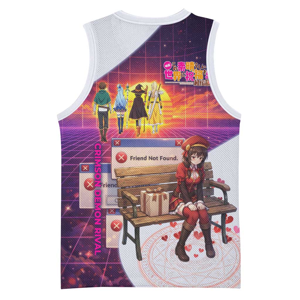 Friend Not Found Konosuba Tribute Basketball Jersey Vaporwave Digital Nostalgia Style