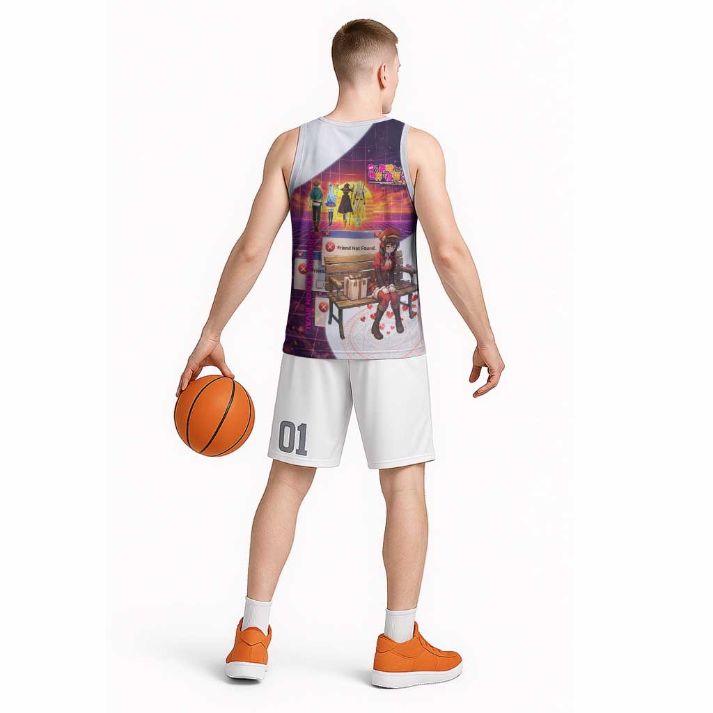 Friend Not Found Konosuba Tribute Basketball Jersey Vaporwave Digital Nostalgia Style