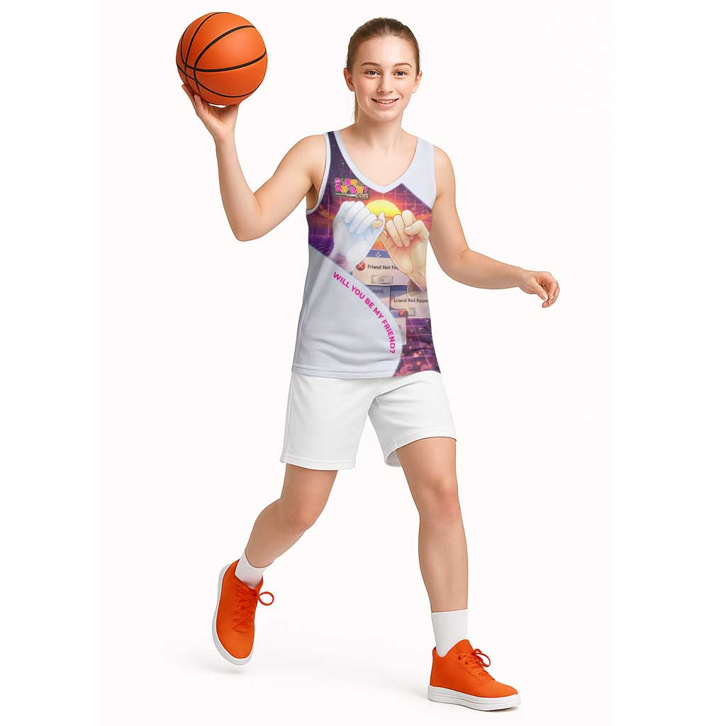 Friend Not Found Konosuba Tribute Basketball Jersey Vaporwave Digital Nostalgia Style