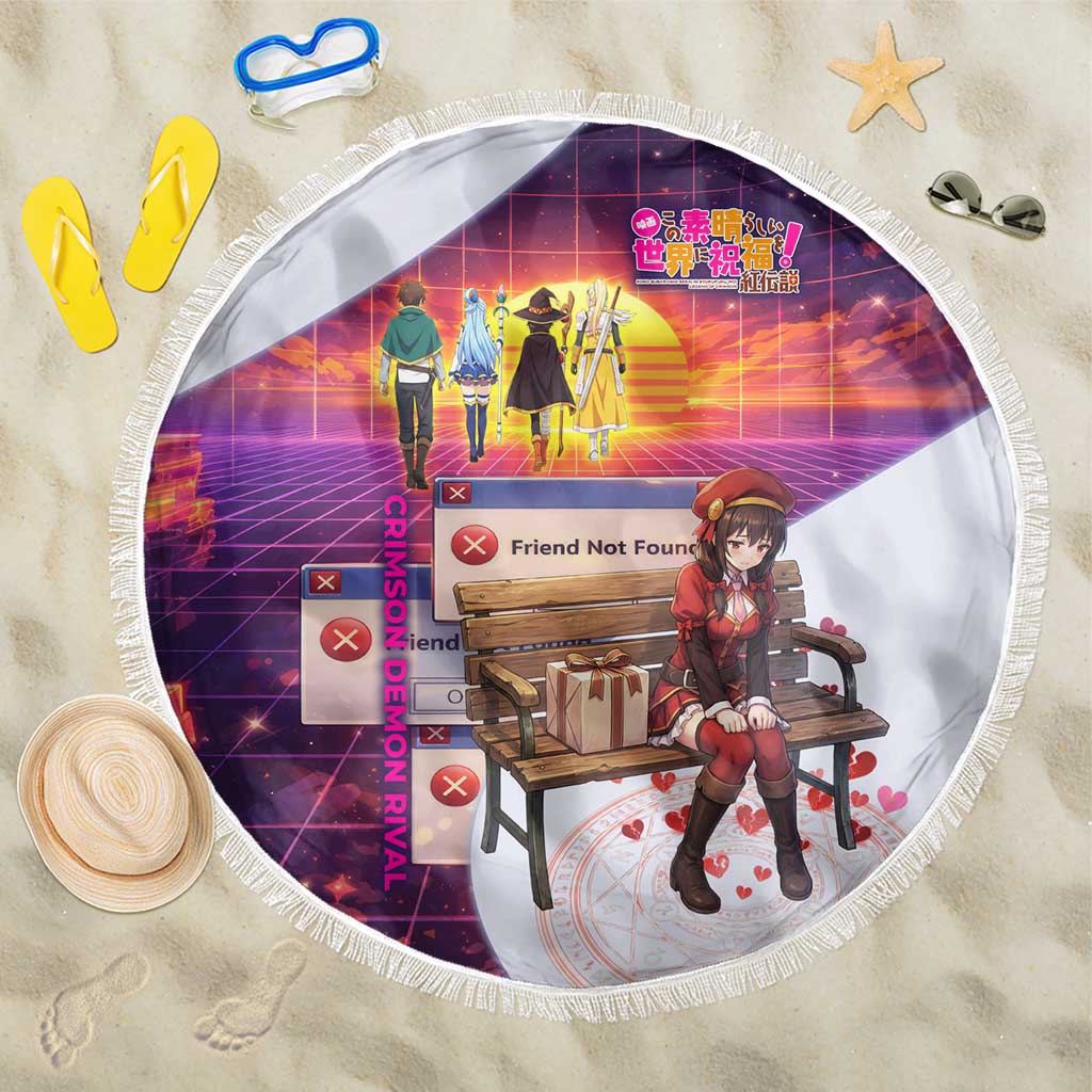 Friend Not Found Konosuba Tribute Beach Blanket Vaporwave Digital Nostalgia Style