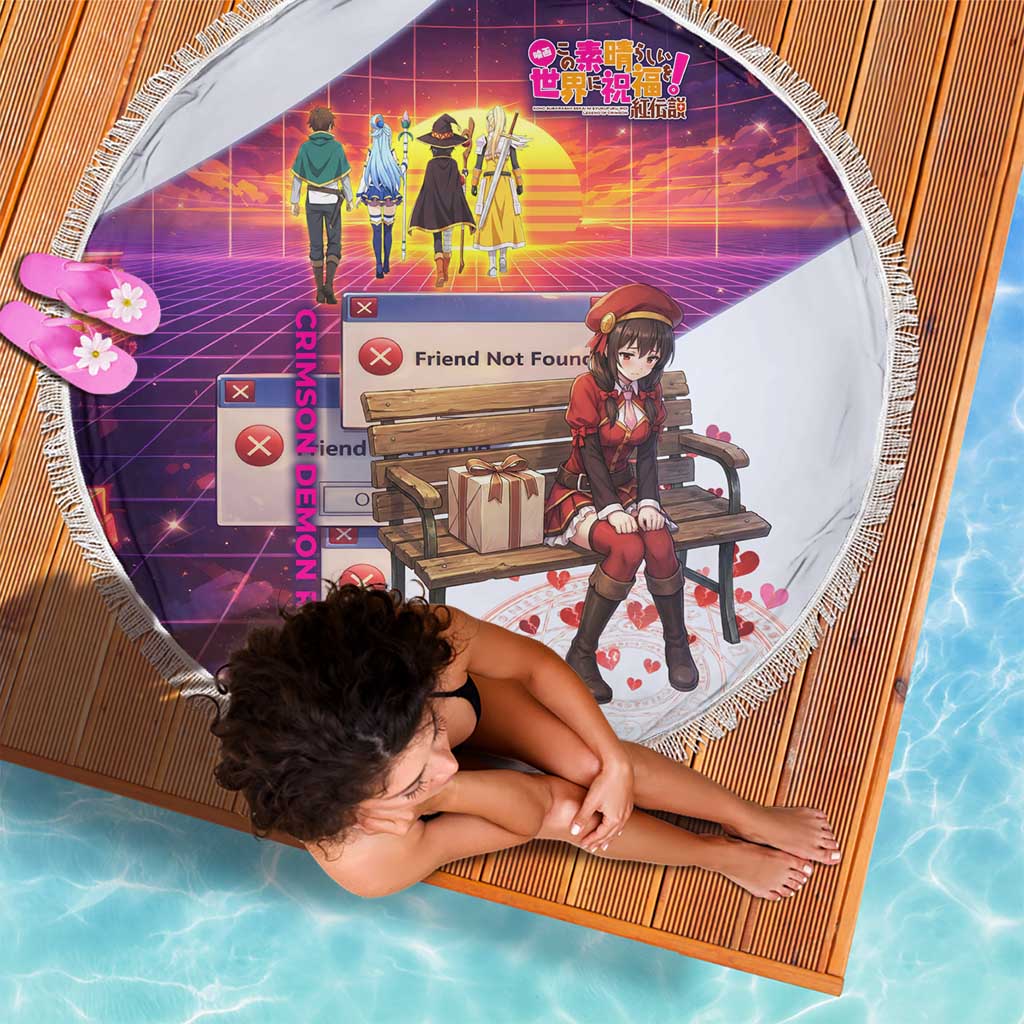 Friend Not Found Konosuba Tribute Beach Blanket Vaporwave Digital Nostalgia Style