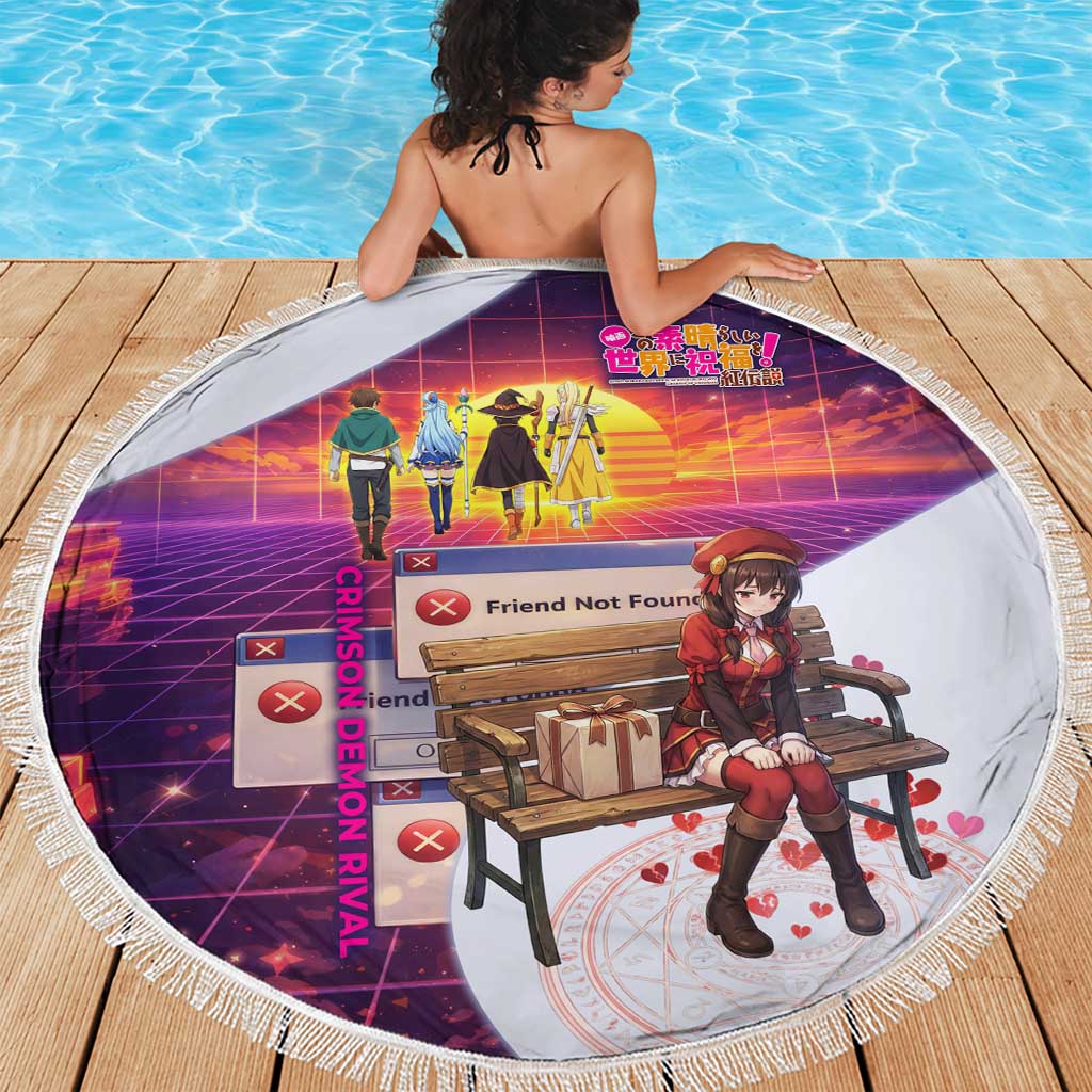 Friend Not Found Konosuba Tribute Beach Blanket Vaporwave Digital Nostalgia Style