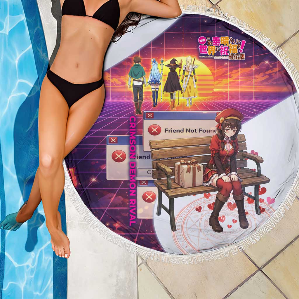 Friend Not Found Konosuba Tribute Beach Blanket Vaporwave Digital Nostalgia Style